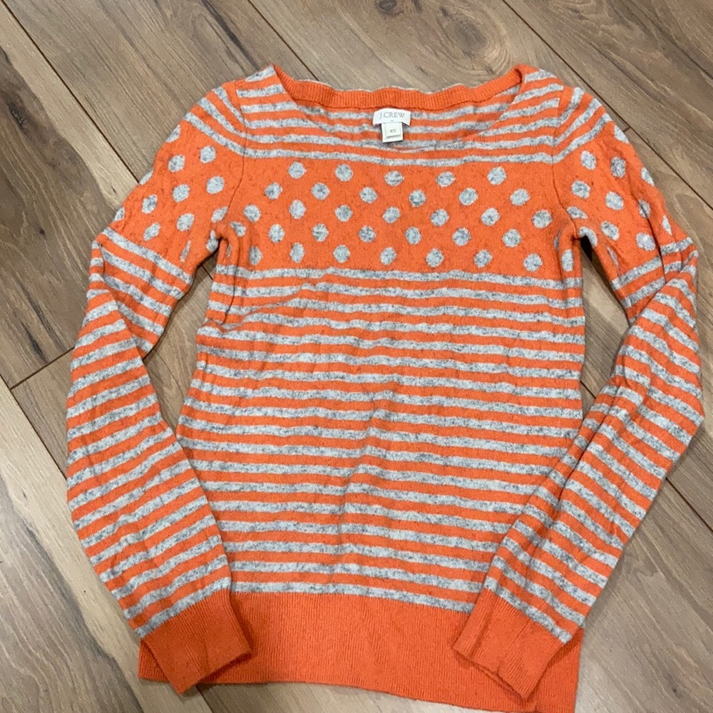 Orange and grey polka dot/striped sweater